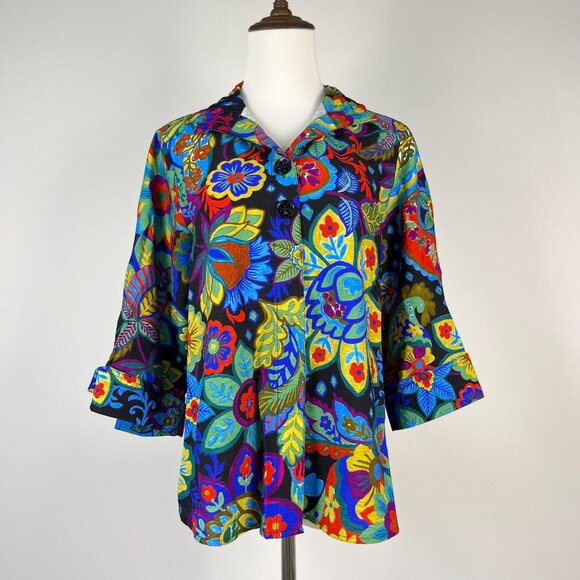 NWOT Ali Miles Paisley Floral Multicolor 3/4 Sleeve Tunic Top Blouse Shirt 1X - Picture 2 of 14